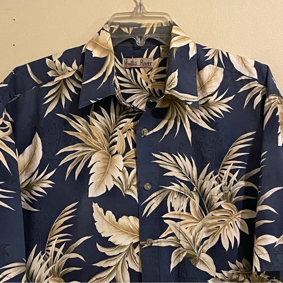 Vintage Hawaiian Shirt Mens Medium M Blue Floral All Over Print 90s Aloha Beach - Picture 2 of 12